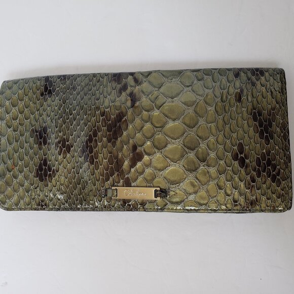 Cole Haan Patent Faux Leather Python Snake Skin Print Envelope Clutch Handbag - Picture 1 of 10